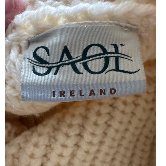 SAOL Ireland Cream Cable Knit Turtleneck Wool Poncho Cape Fisherman - Picture 5 of 6